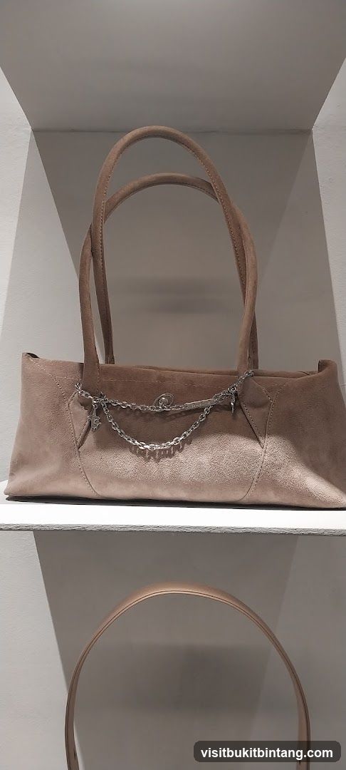 Beige Suede Handbag with Chain Detail