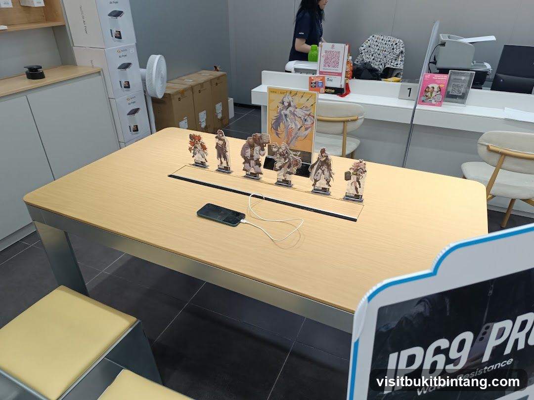 Display Table with Figurines and Phone