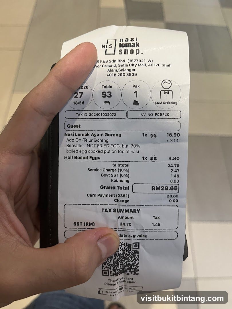 Receipt from NLS Nasi Lemak Shop