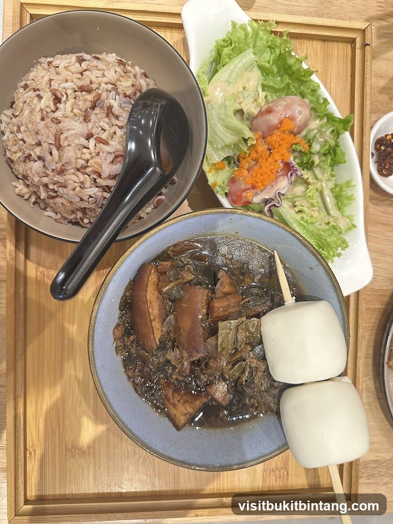 Braised Pork Belly with Rice and Salad