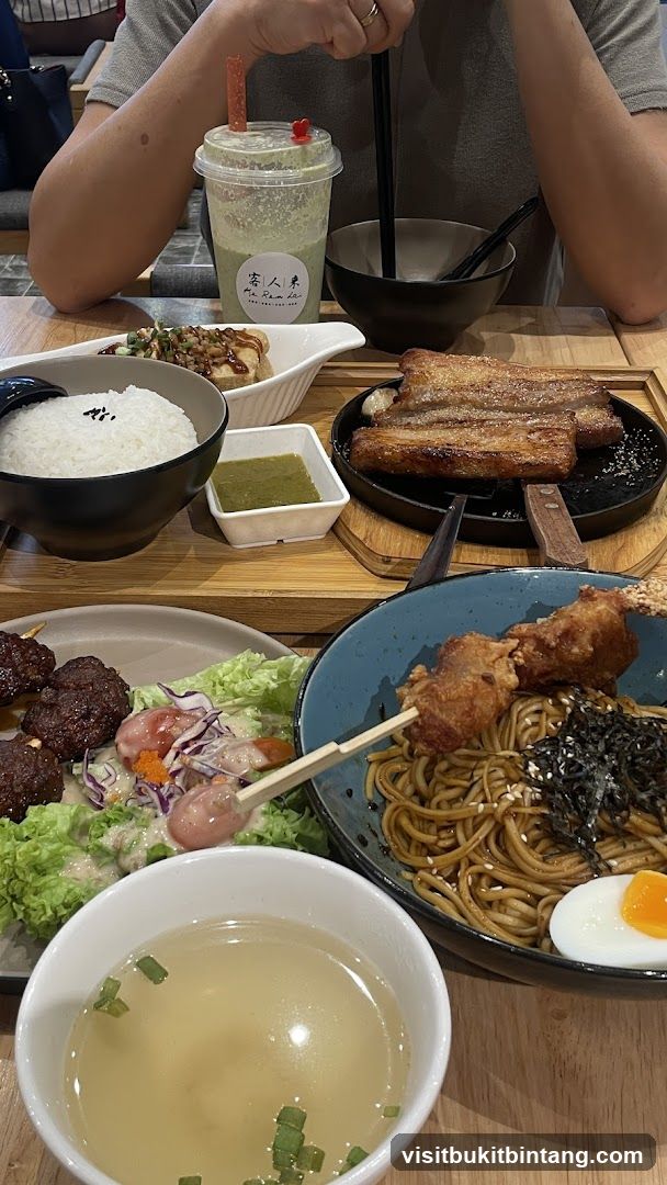 Table with various dishes and drinks