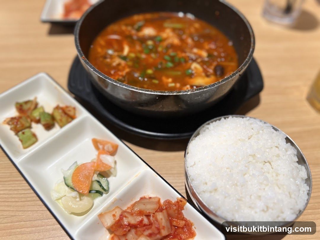 Korean Meal with Stew and Side Dishes