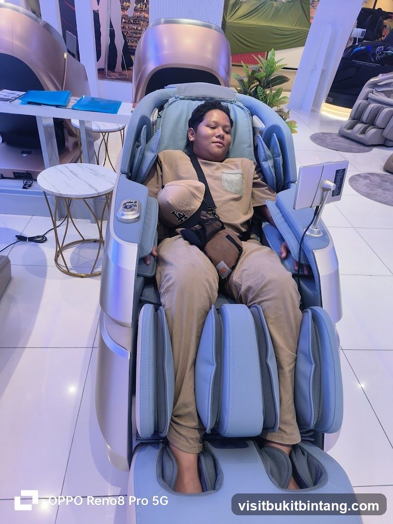 Person relaxing in a massage chair