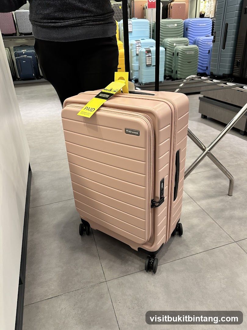 Pink suitcase with "PAID" tag