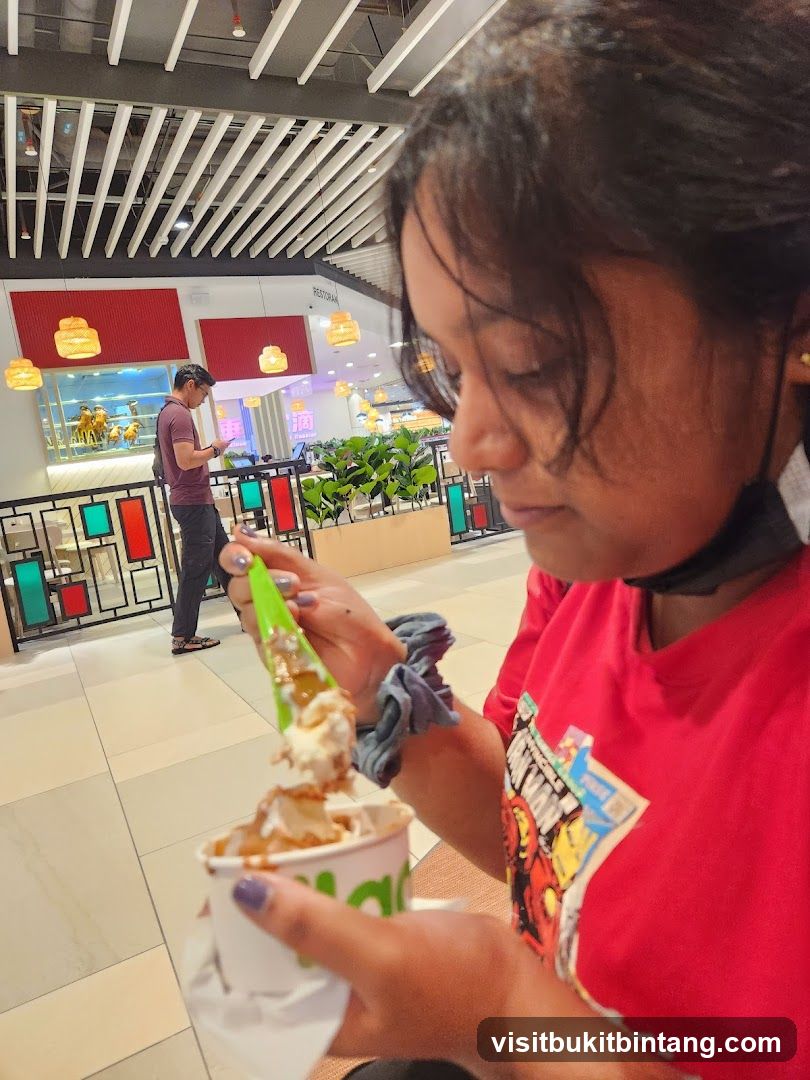 Person eating dessert