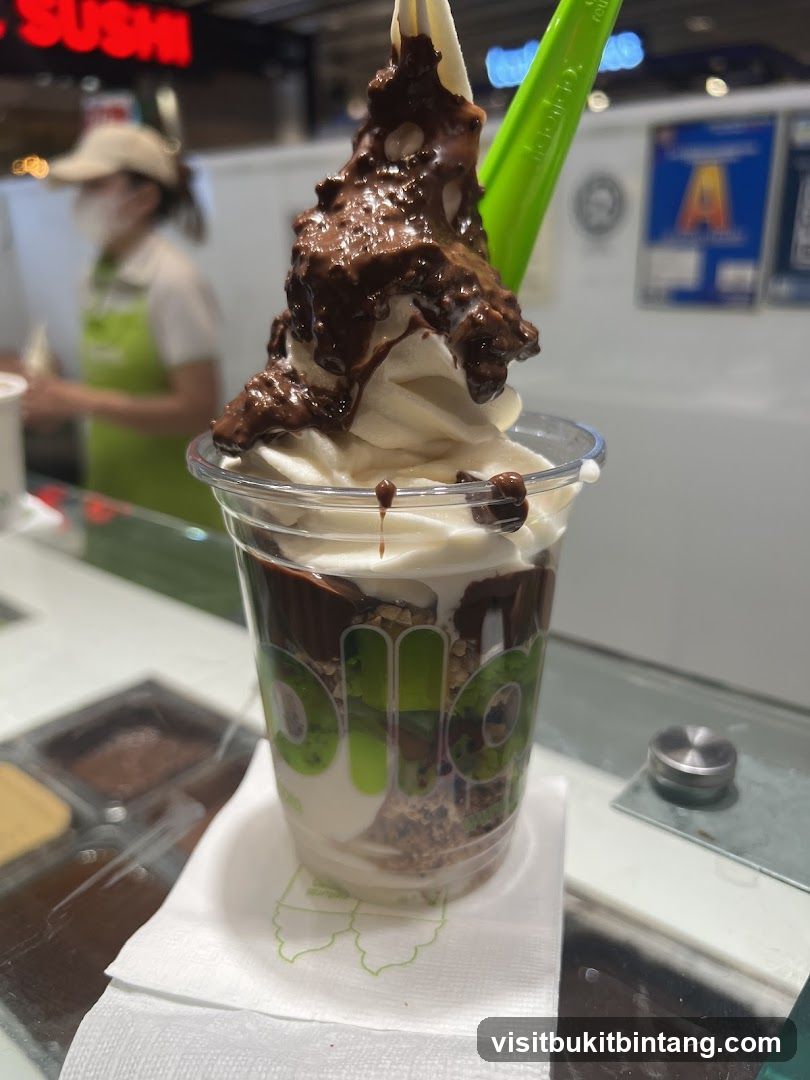 Frozen Yogurt with Chocolate Topping