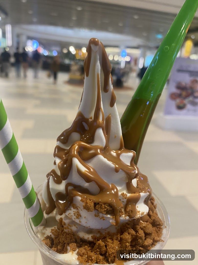 Soft Serve Ice Cream with Caramel Drizzle and Crumbles