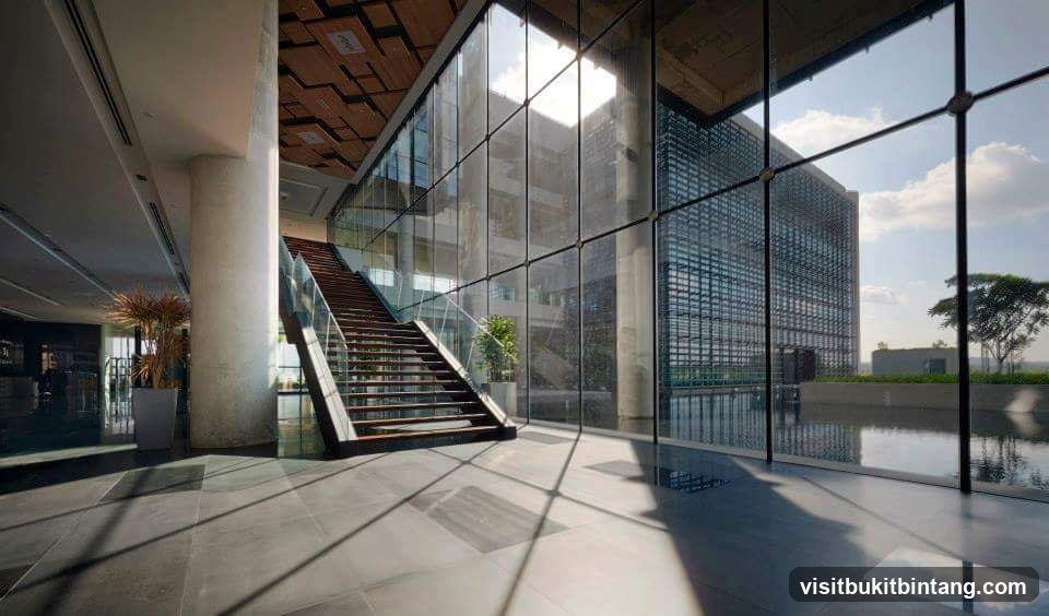 Modern Interior with Staircase and Glass Facade