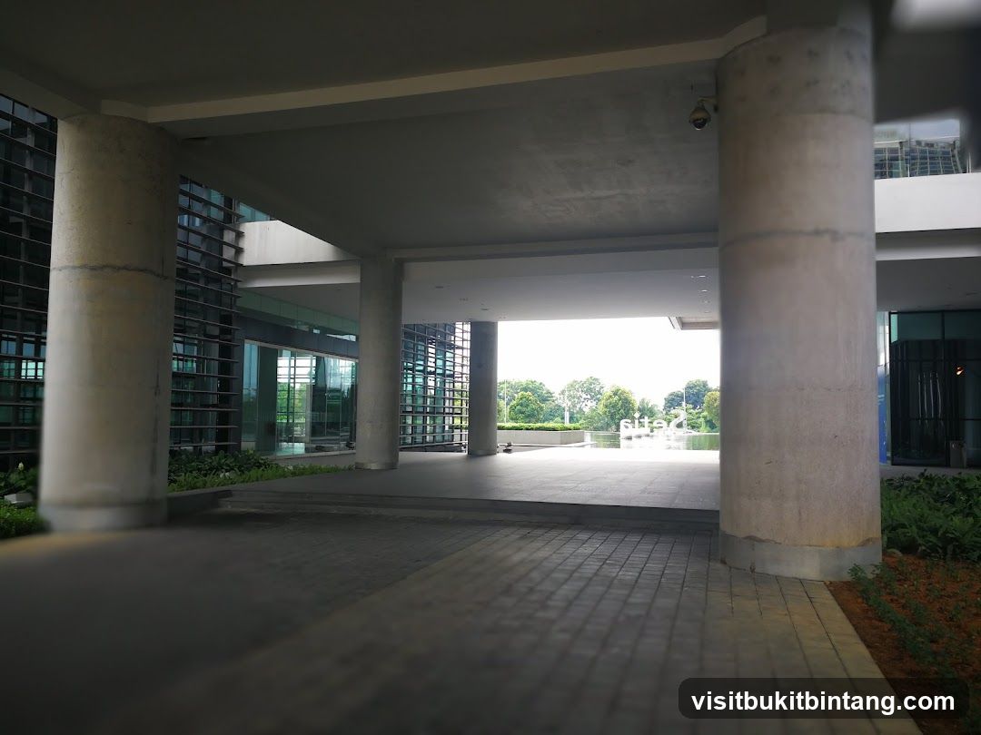 Modern Building Entrance with Water Feature
