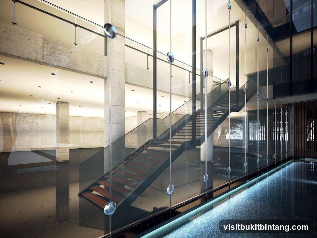Modern Interior with Staircase and Water Feature