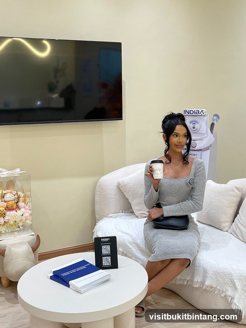 Woman sitting on a couch with a coffee cup