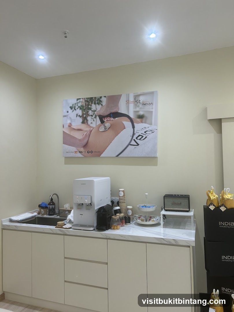 Beauty treatment advertisement and refreshment station