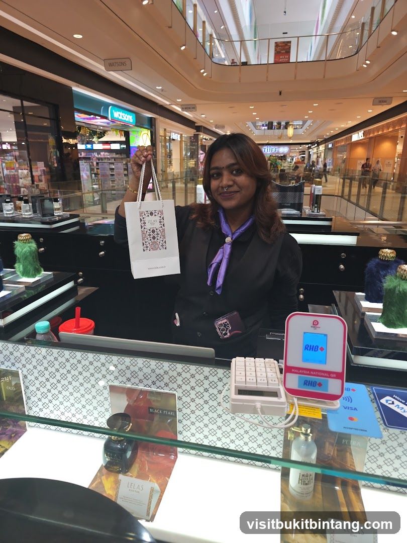 Woman holding a shopping bag in a mall