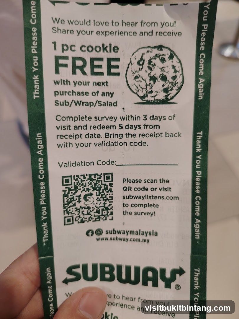Subway Survey Receipt