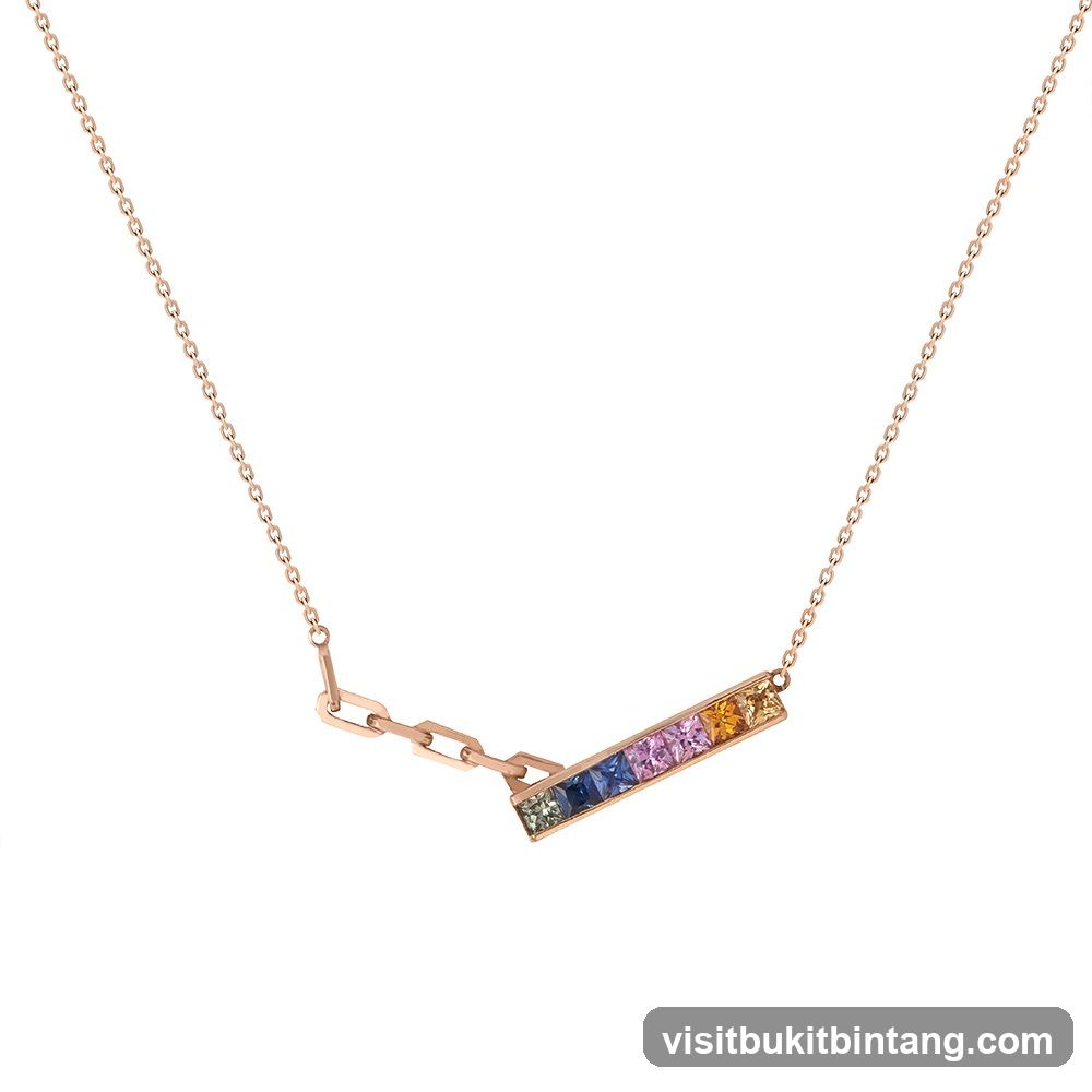 Rainbow Sapphire Bar Necklace