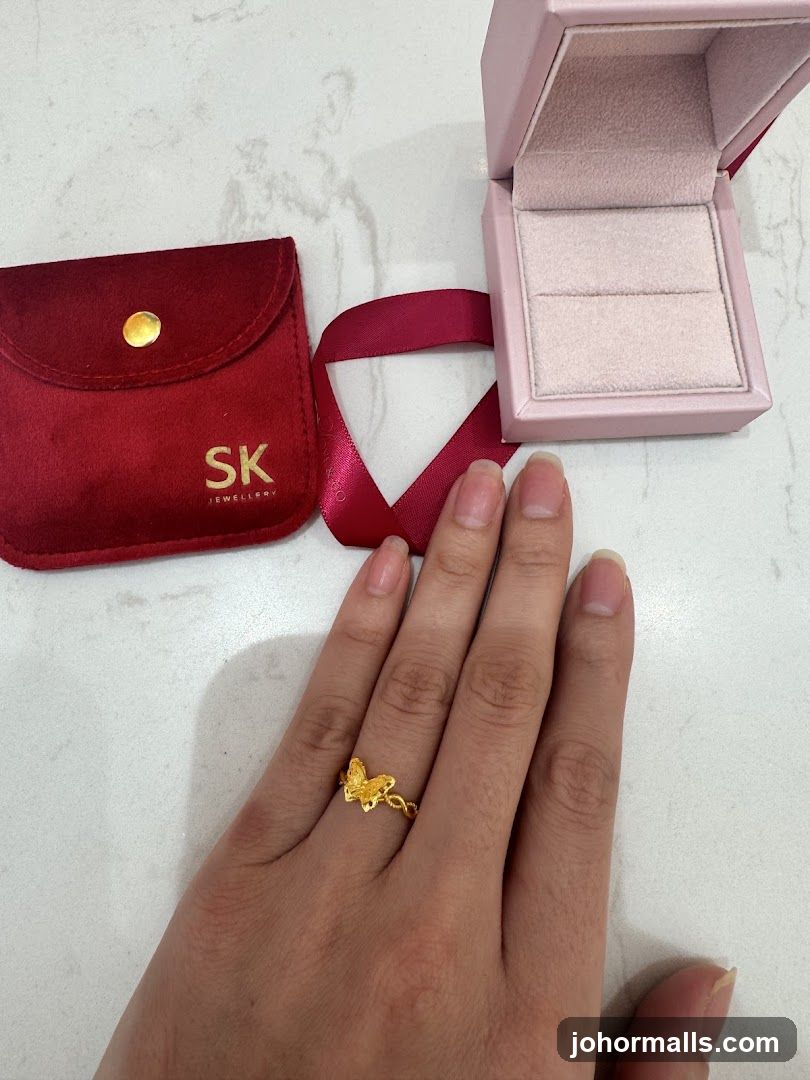 Gold Butterfly Ring with Packaging