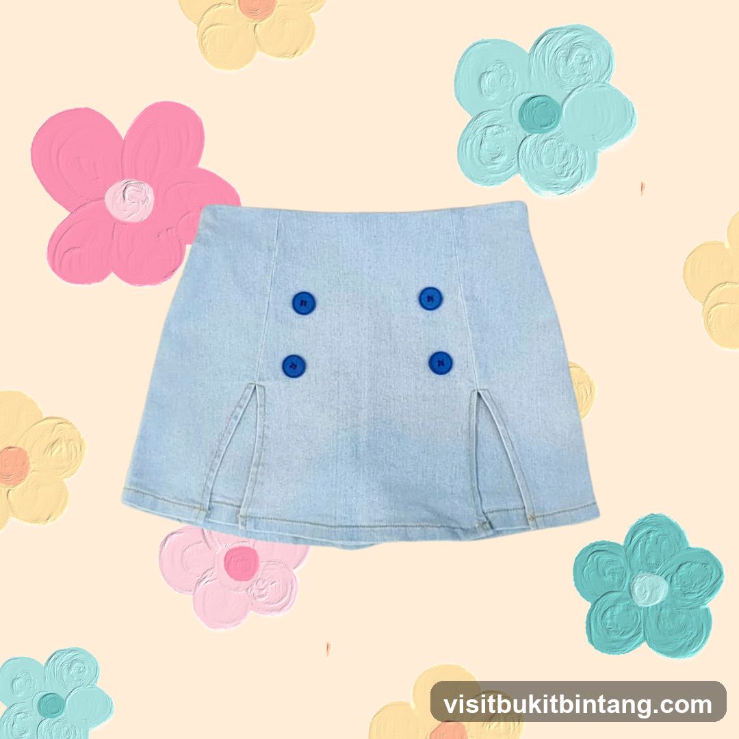 Denim Skirt with Blue Buttons