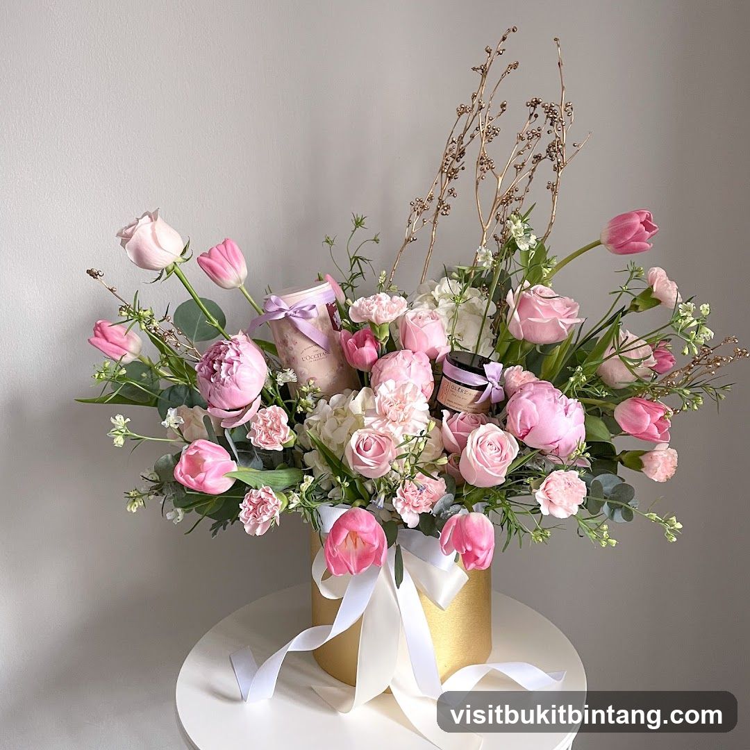 Pink Floral Arrangement with L'Occitane Products