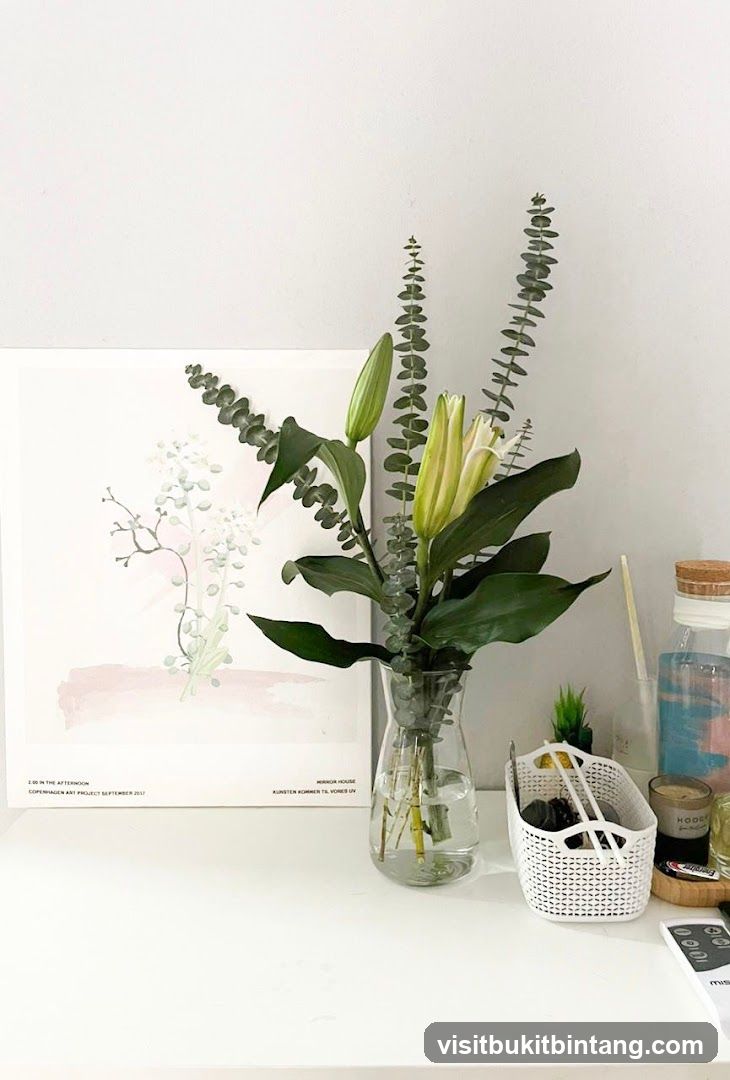 Desk Decor with Flowers and Artwork
