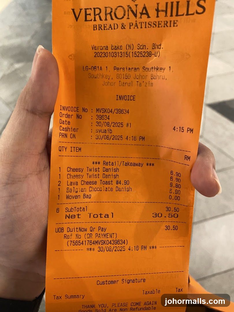 Receipt from Verona Hills