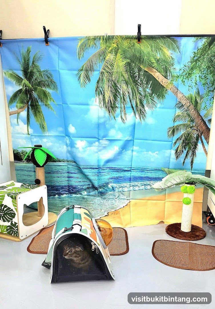 Cat Carrier and Tropical Backdrop