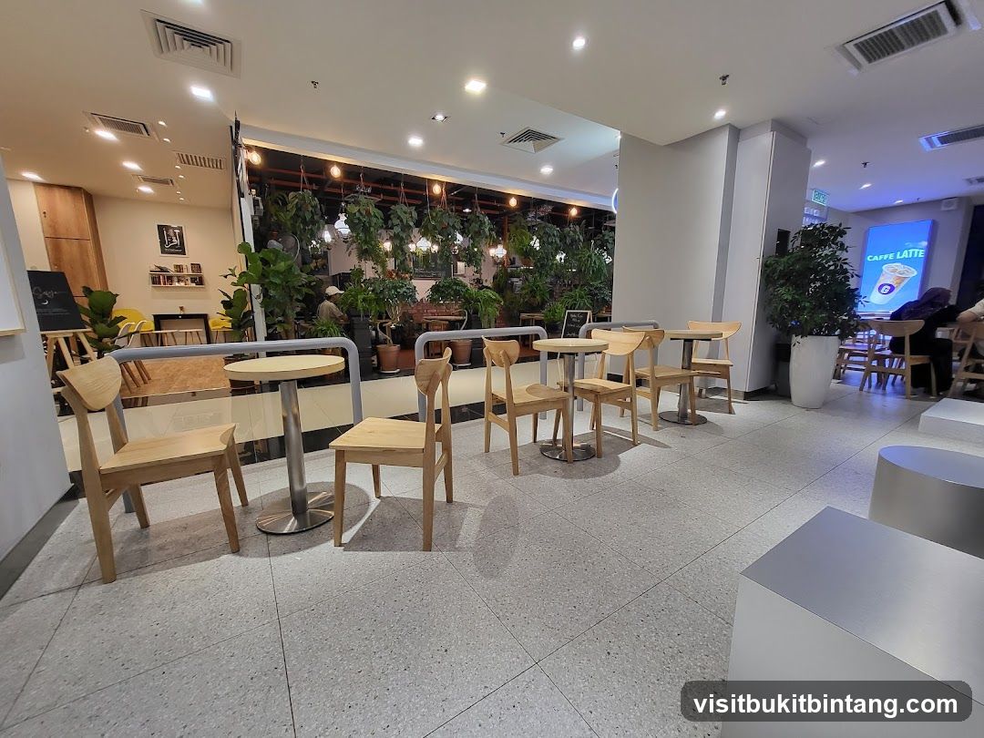 Cafe Interior with Seating and Plants