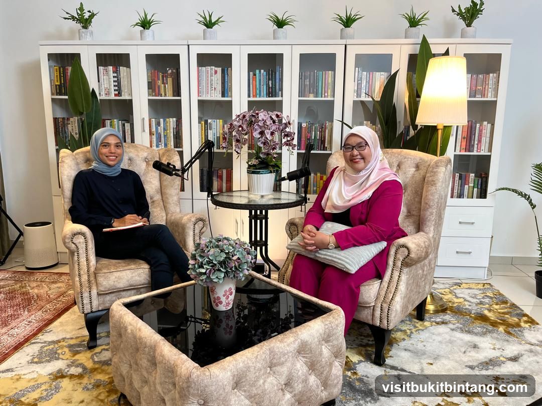 Two women in a podcast studio
