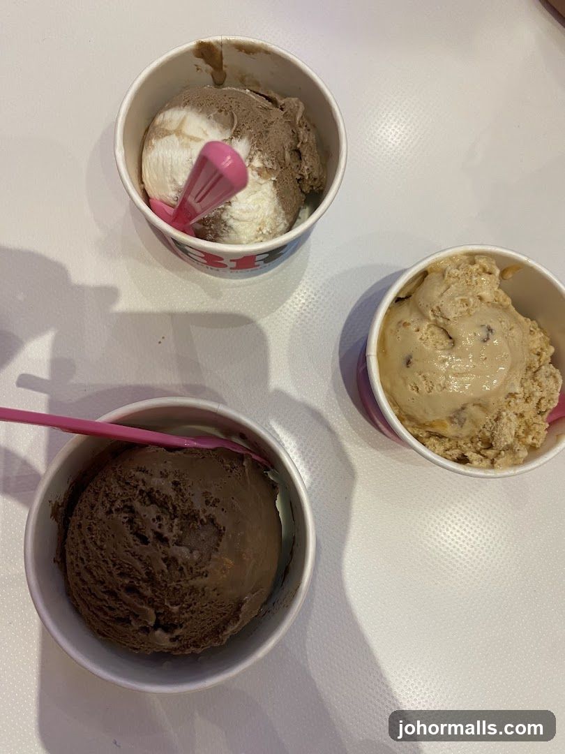 Three cups of ice cream