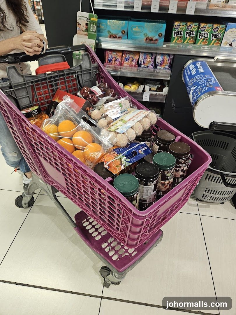 Grocery Cart with Oranges and Eggs