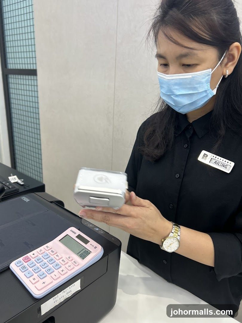 Employee holding a device