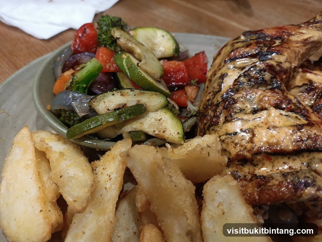 Grilled Chicken with Roasted Vegetables and Fries