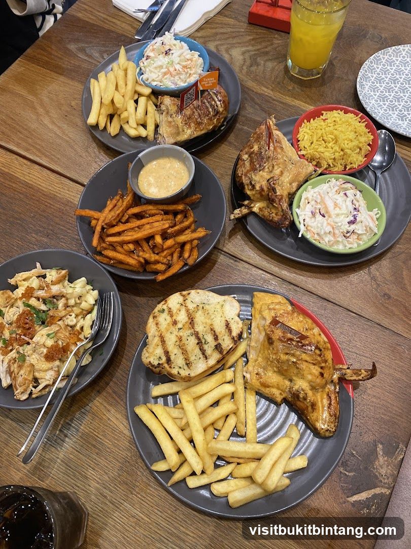 Plates of food on a wooden table