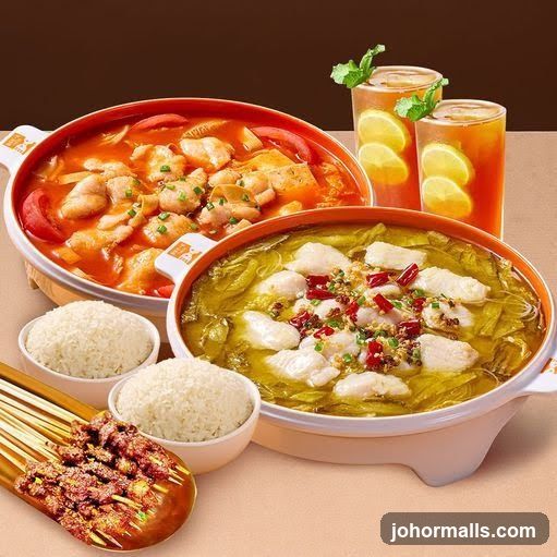 Fish and Meat Dishes with Rice and Drinks