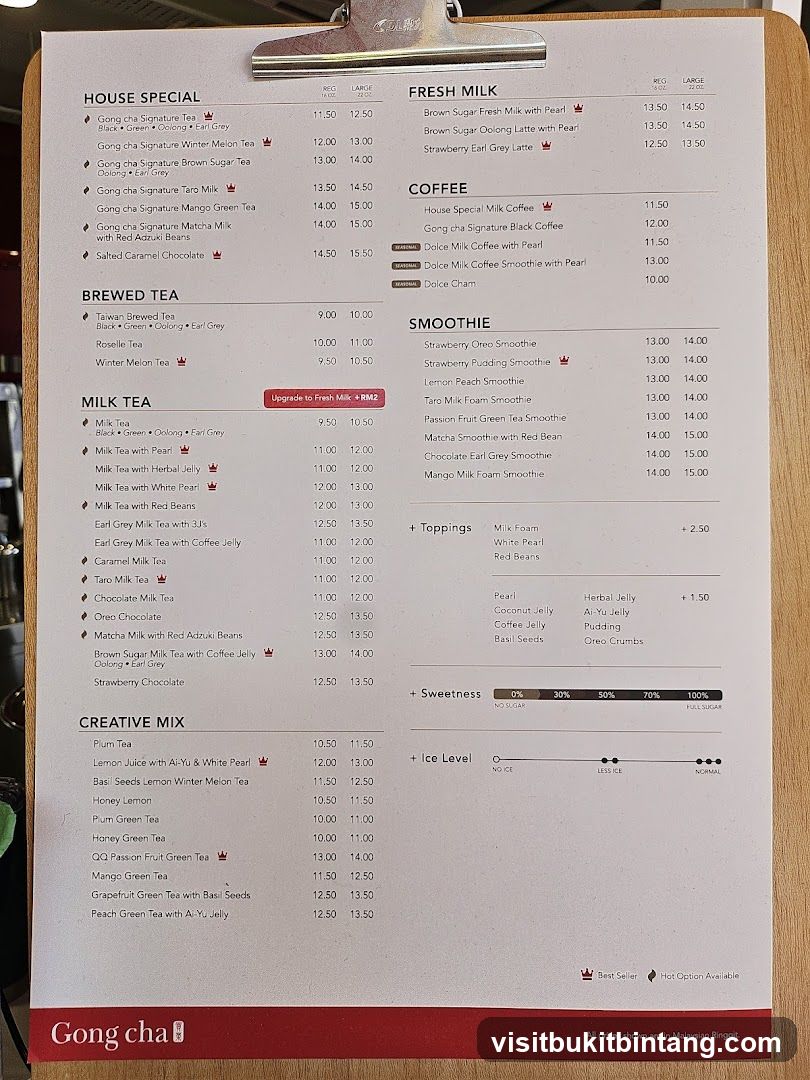 Gong cha Menu