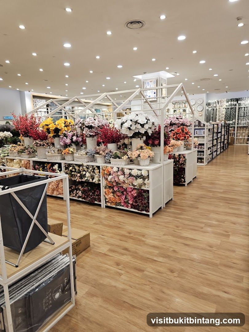 Store interior with artificial flowers