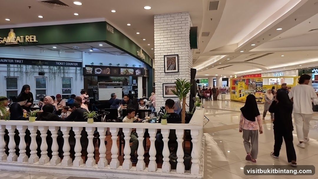 People dining at a cafe in a mall