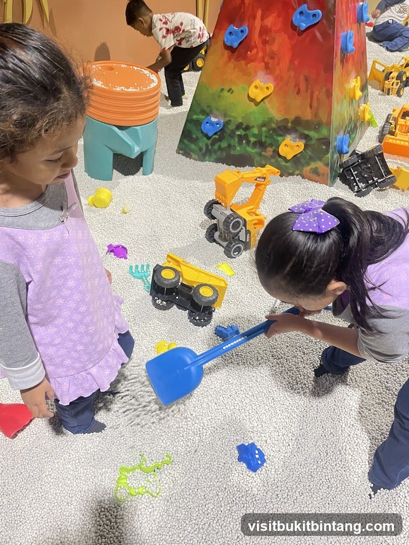 Children Playing in a Ball Pit with Toy Construction Vehicles