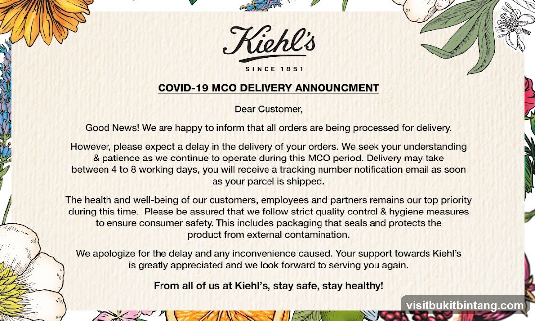 Kiehl's COVID-19 MCO Delivery Announcement