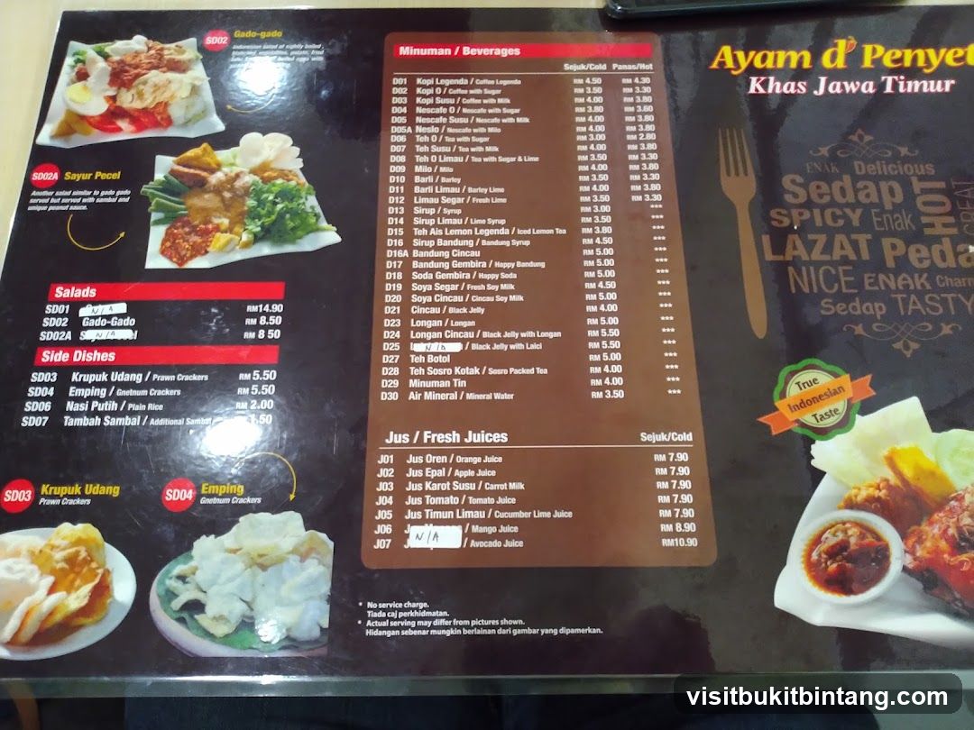 Ayam d' Penyet Menu