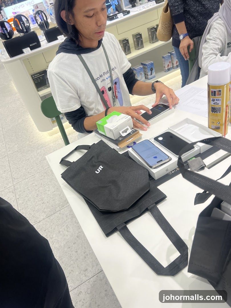 Salesperson assisting customer with a phone purchase