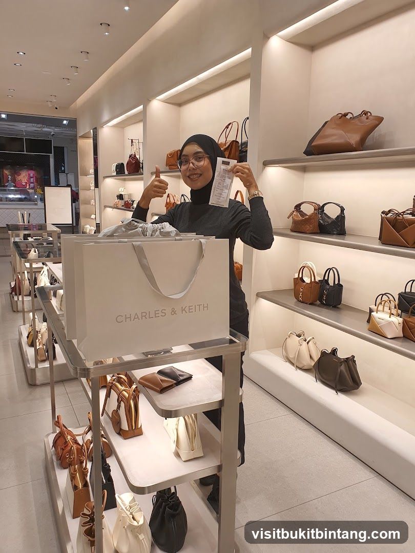 Woman holding a receipt in a handbag store