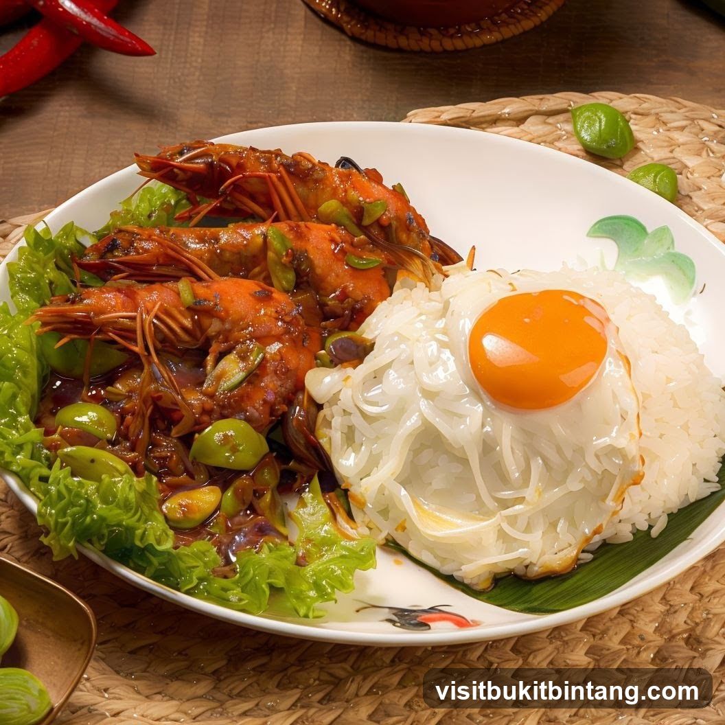 Stir-fried Prawns with Rice and Fried Egg
