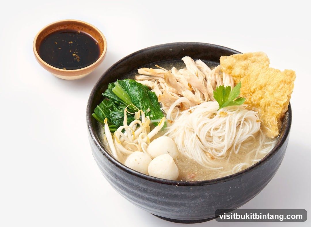 Noodle Soup with Shredded Chicken and Fish Balls