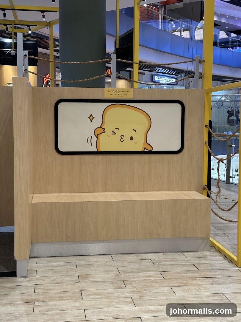 Seating area with cartoon toast character