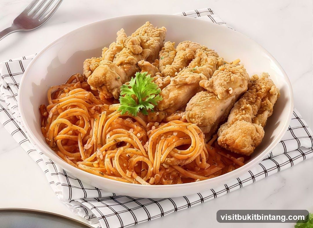 Spaghetti with Fried Chicken Strips