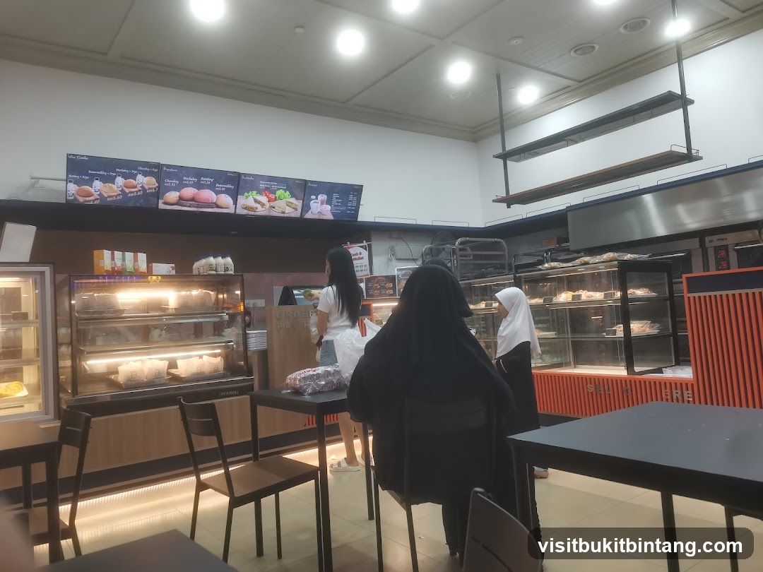 Bakery Interior with Display Cases and Seating
