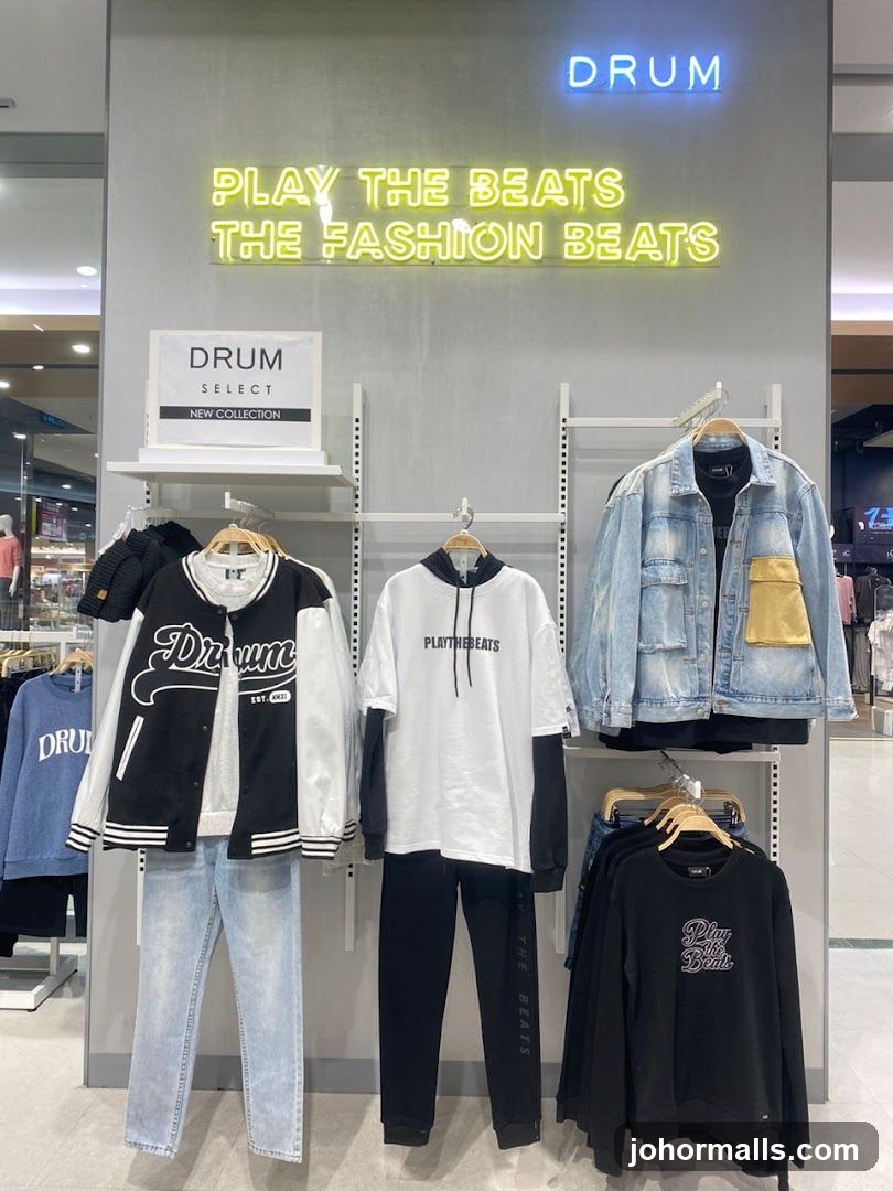 Clothing display with neon signs