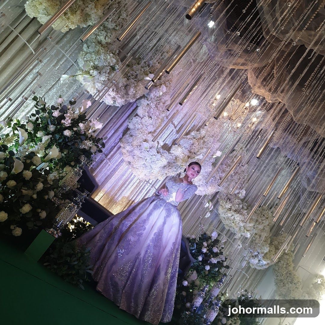 Woman in a Gown Posing Amidst Floral Decorations