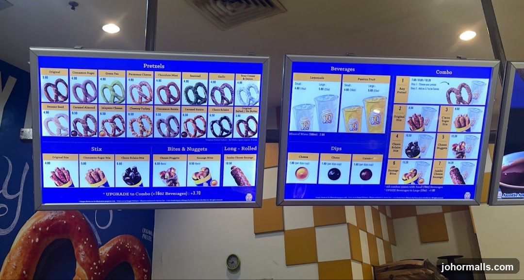 Pretzels, Beverages, and Combos Menu