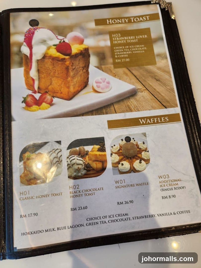 Honey Toast and Waffles Menu